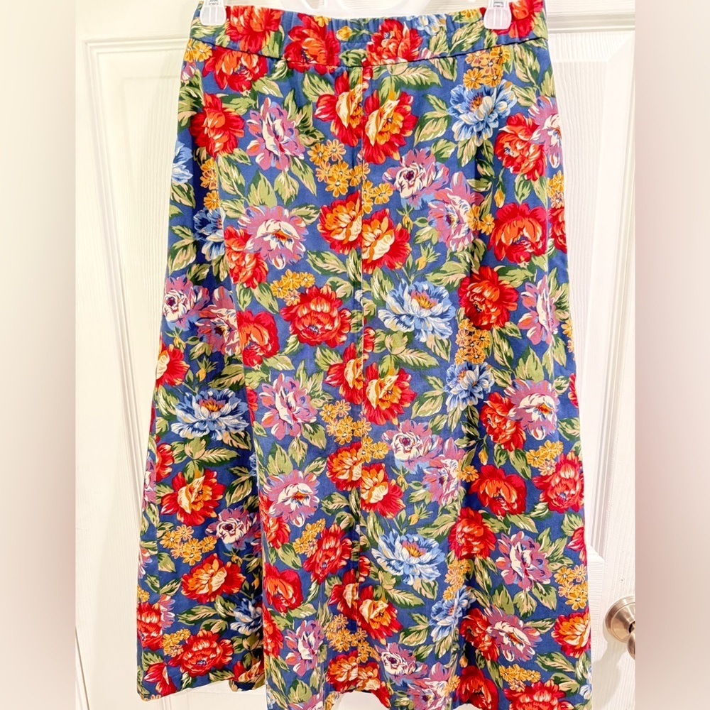VTG Susan Bristol Floral Midi Button Front Skirt Pockets 100% Cotton Cottagecore - Picture 4 of 5